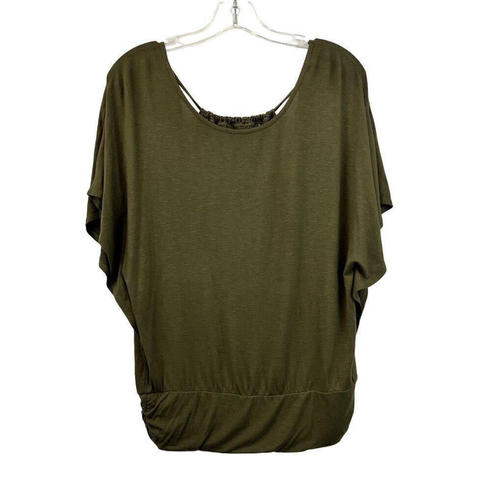 Maurices Scoop Neck Short Sleeve Crochet Back Blouse Green Womens Size Small